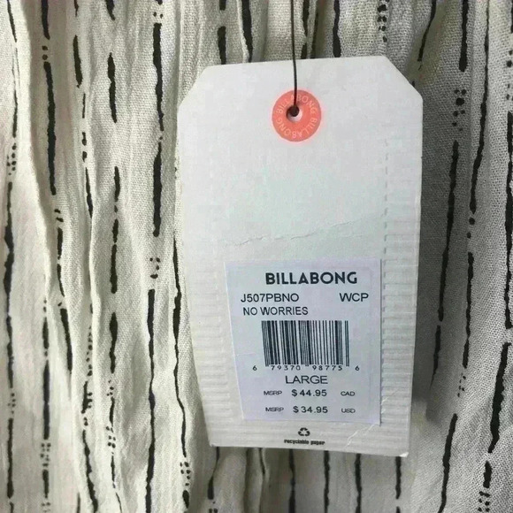 Billabong women sleeveless crop top ivory/black ties on shoulders size Large NWT - Picture 7 of 12